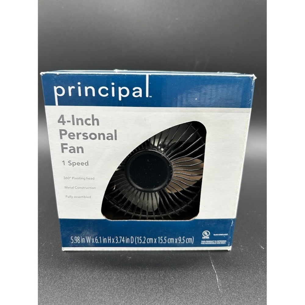 Principal 4 Inch‎ Personal Fan 1 Speed Metal Construction Black